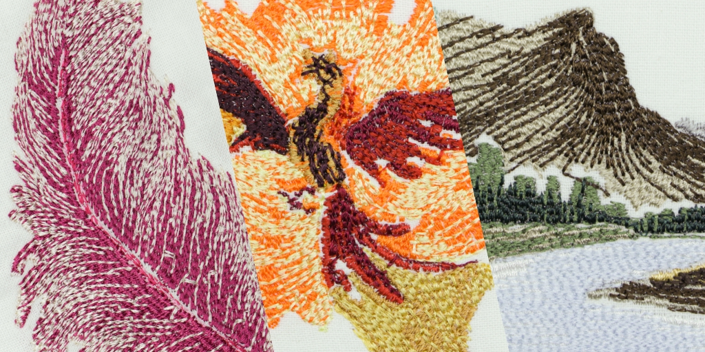 Close-ups of embroidery patterns generated using our method stitched on ivory cloth. See our paper for full images.